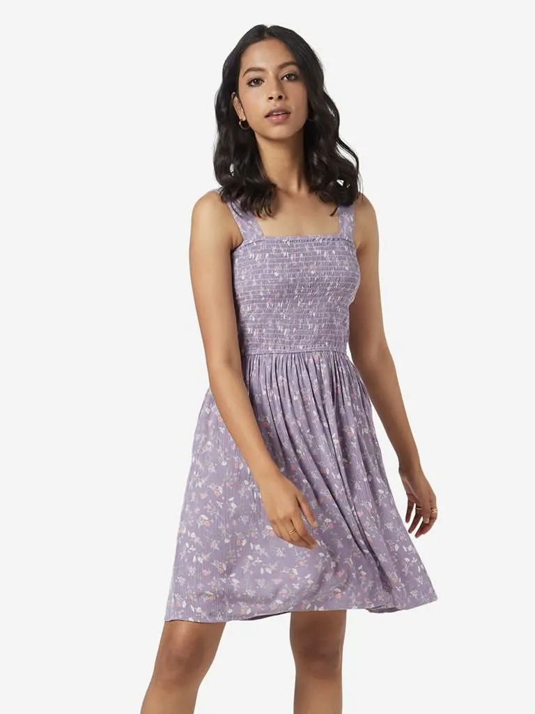 Nuon Lavender Floral Printed Rosha Dress