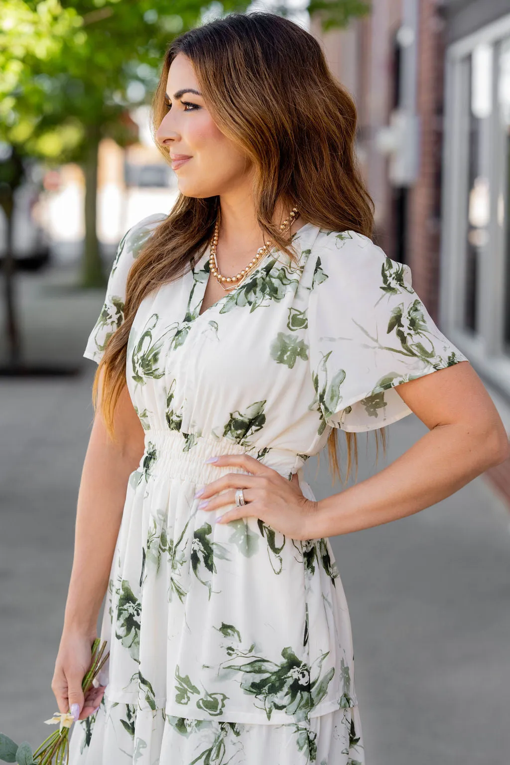 Painted Floral Tiered Maxi Dress