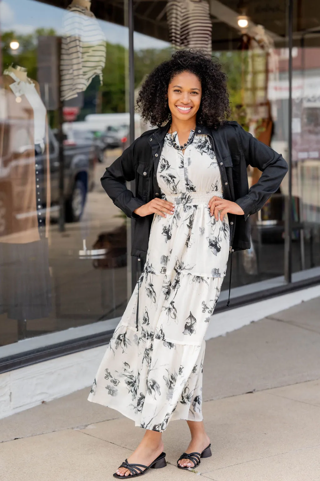 Painted Floral Tiered Maxi Dress