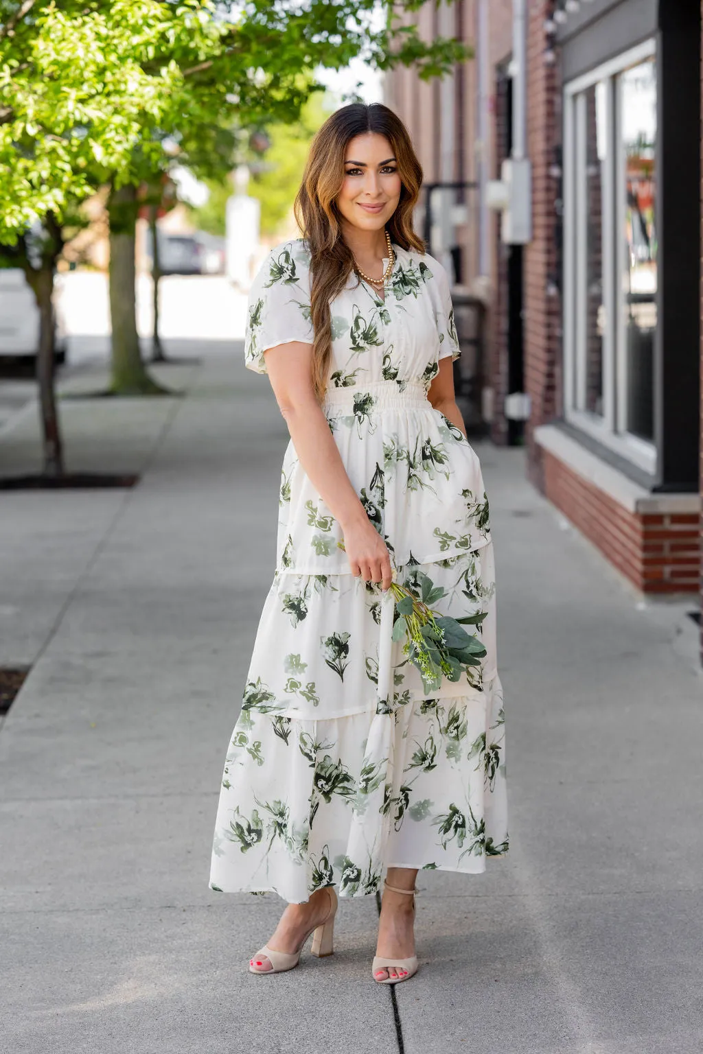 Painted Floral Tiered Maxi Dress