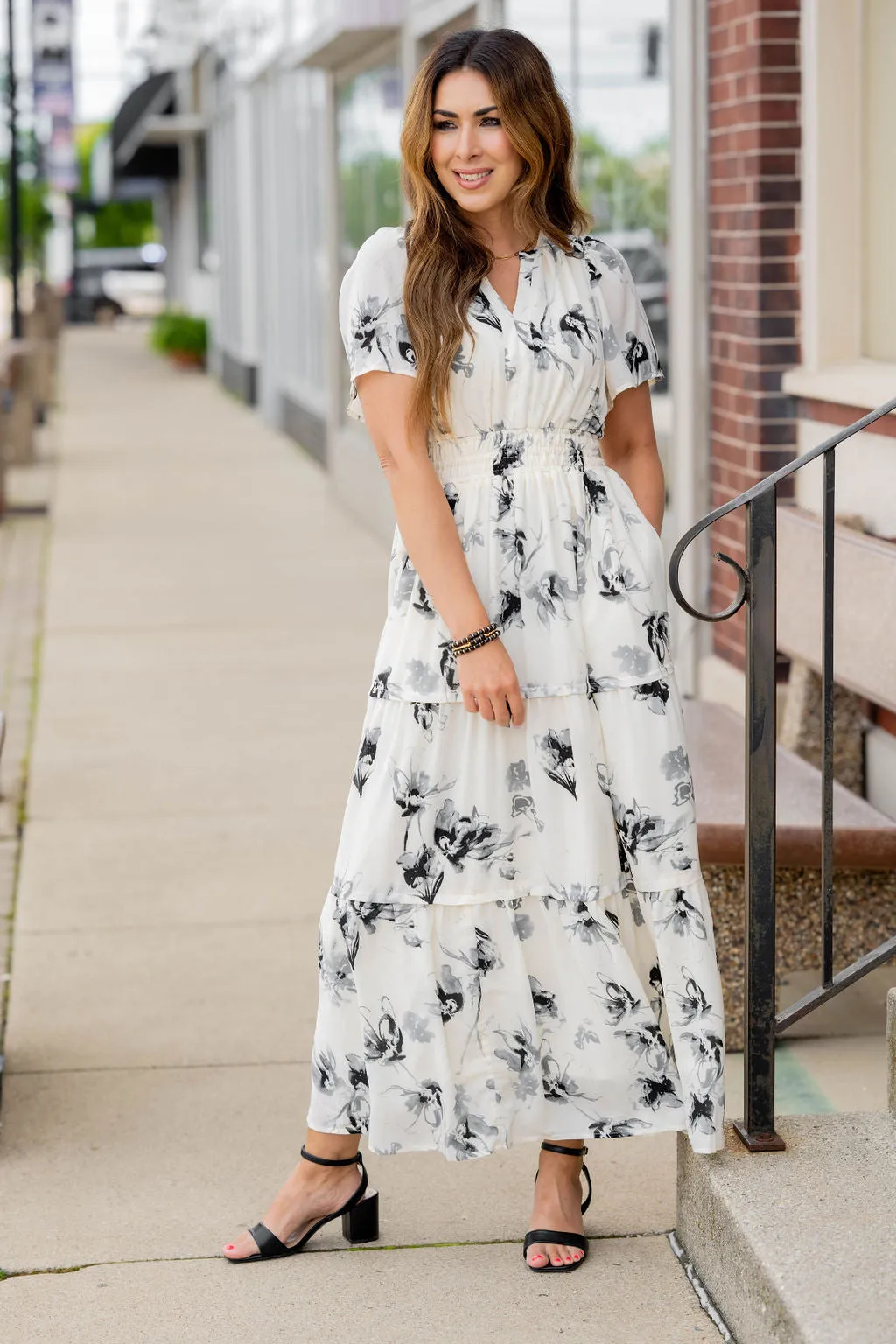 Painted Floral Tiered Maxi Dress