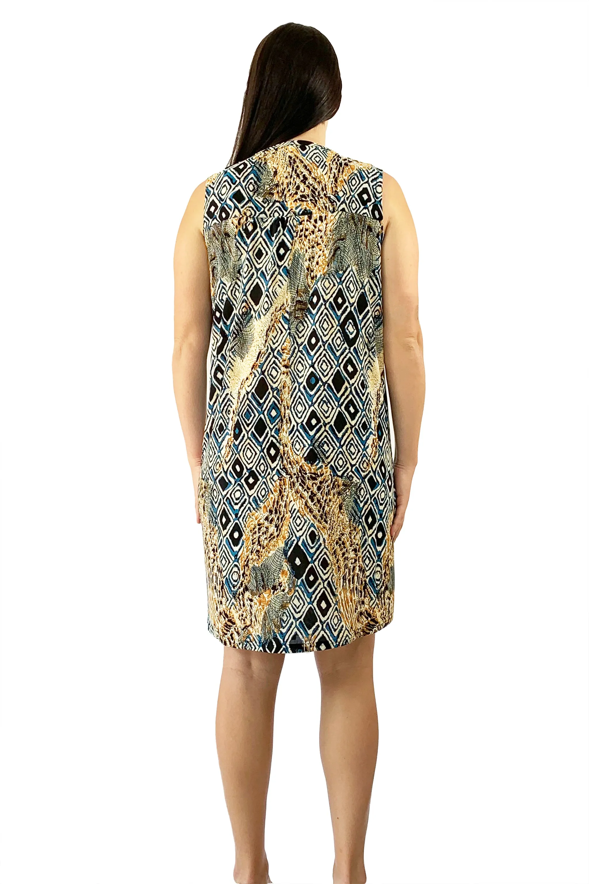 Pleat Front Sleeveless Malabar Print Dress