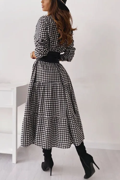 Pliad Button Ruffles Long Sleeve Maxi Dress