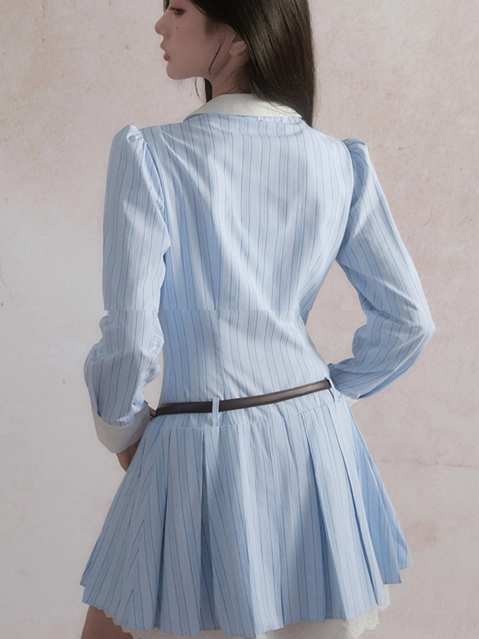 Powder Blue Chiffon Pleated Ruffle Dress