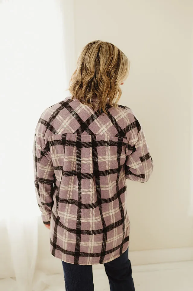 Purple Plaid Shirt Jacket