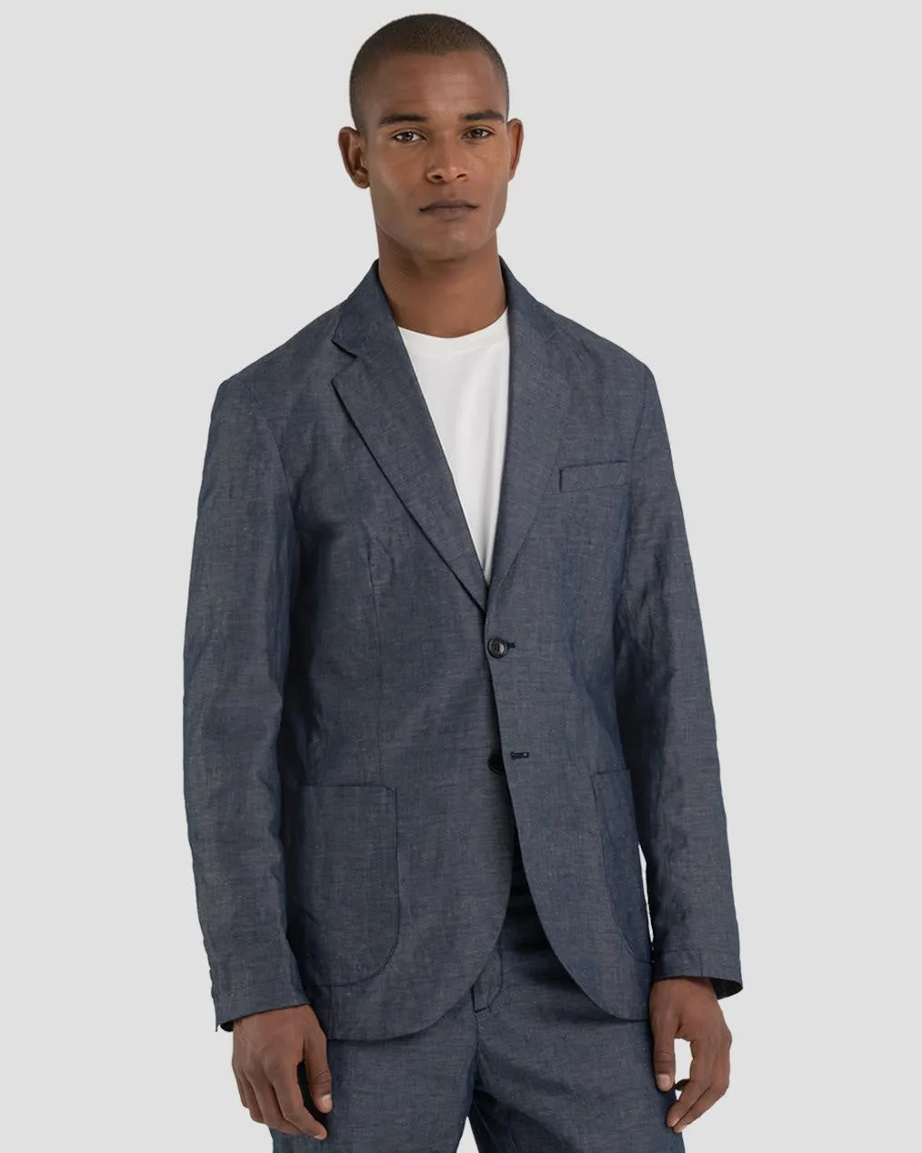 Replay Sartoriale Linen Denim Blazer Jacket - Rinsed Dark Blue