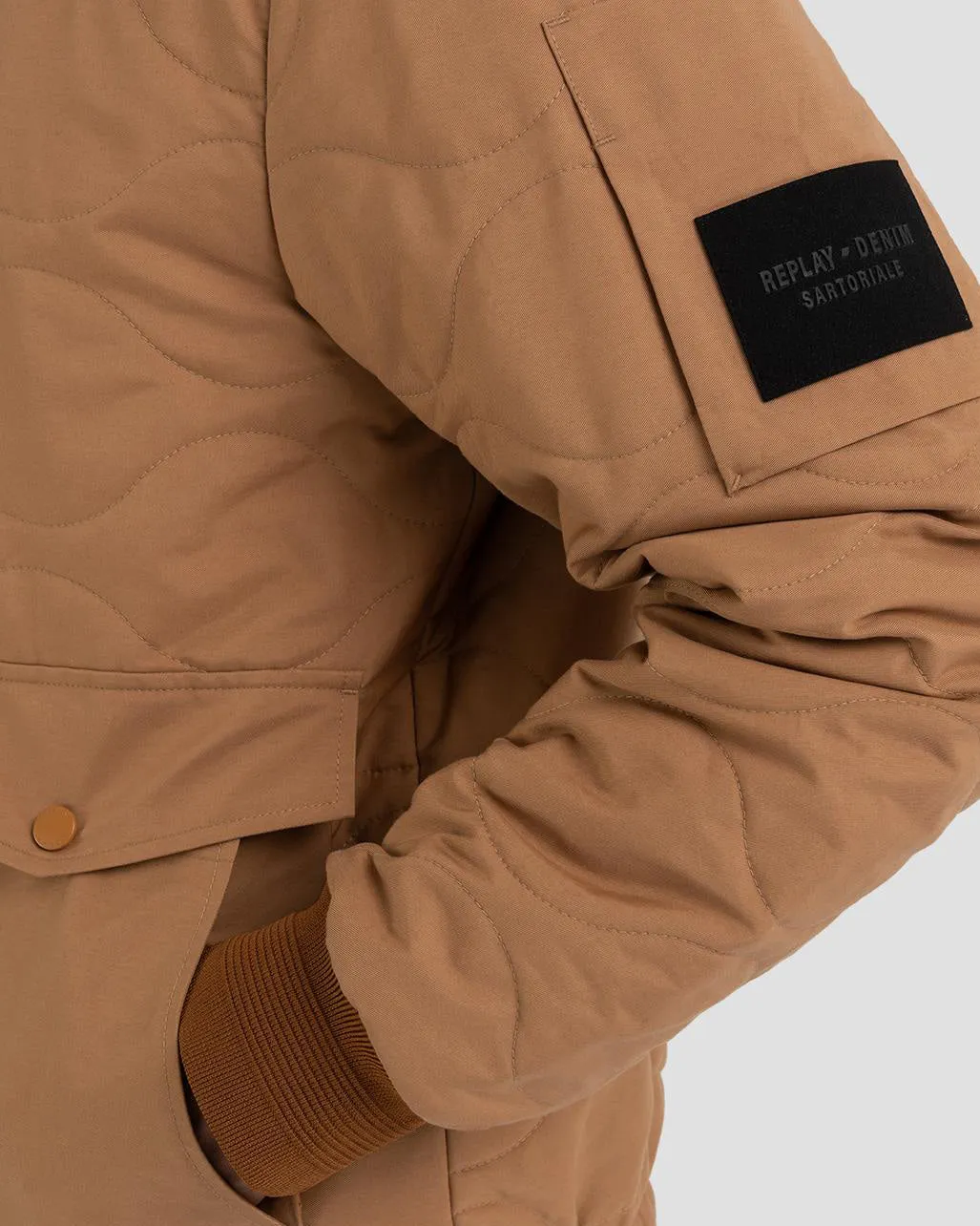 Replay Sartoriale Quilted Bomber Jacket - Biscuit