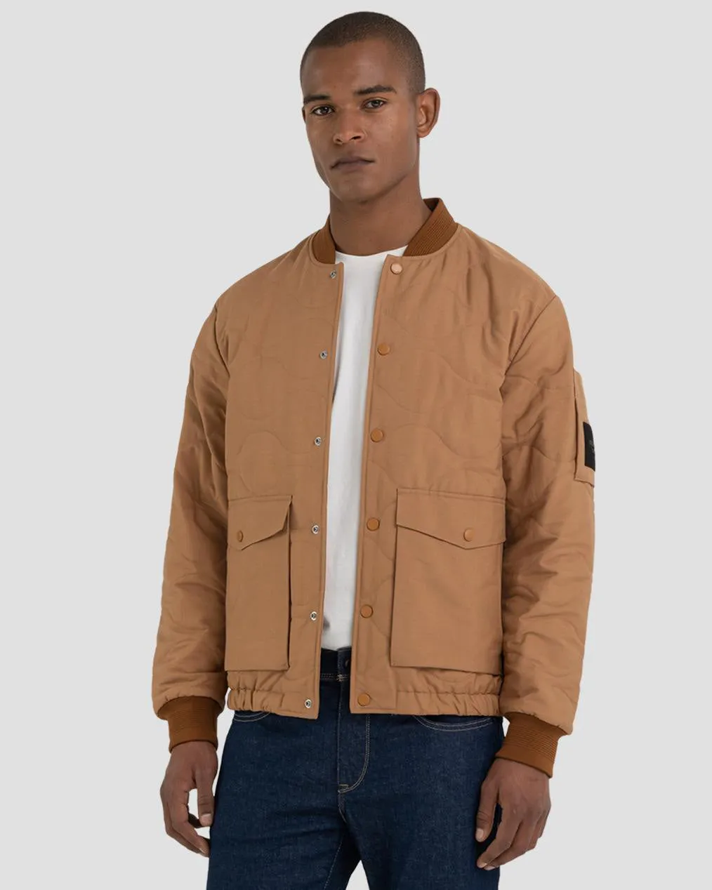 Replay Sartoriale Quilted Bomber Jacket - Biscuit