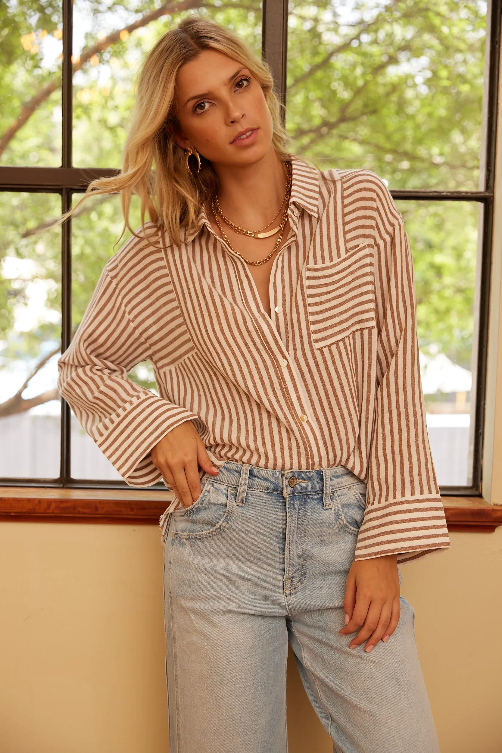 SALE - Brock Stripe Long Sleeve Blouse