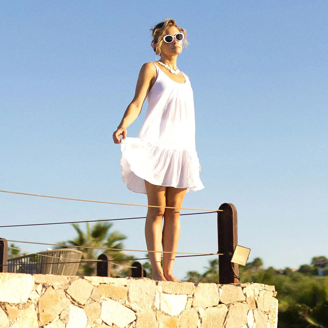 Samantha Scoop Dress, White Linen