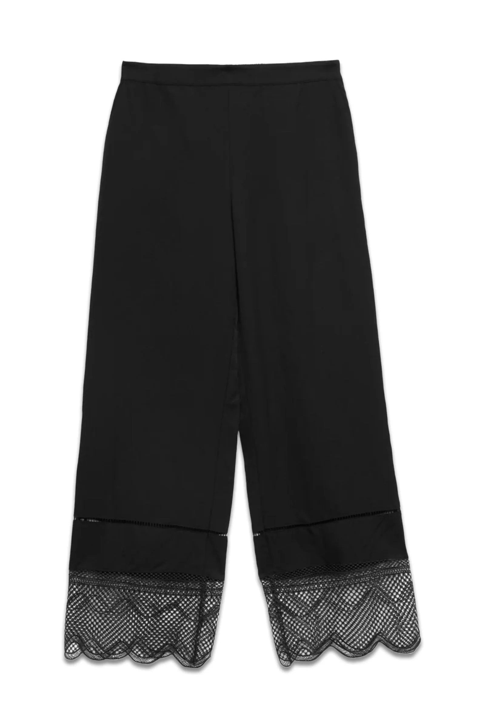 Scallop Trim Trousers, in Black