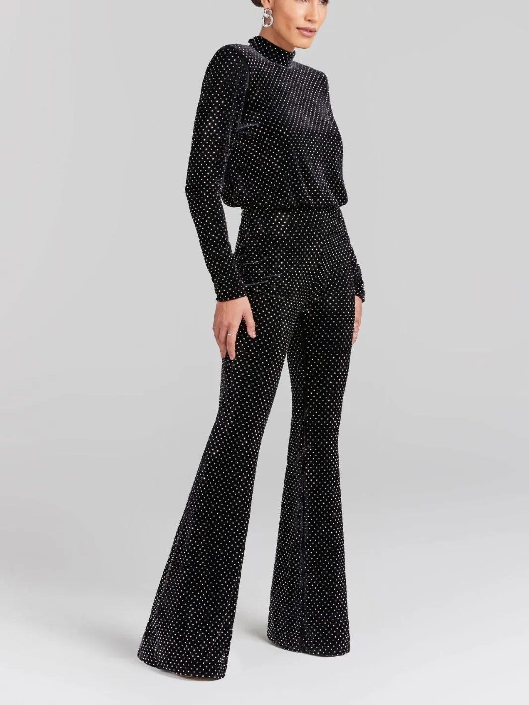 Sequin half turtleneck long-sleeved jumpsuit