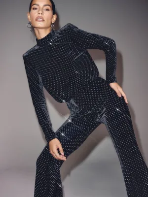 Sequin half turtleneck long-sleeved jumpsuit