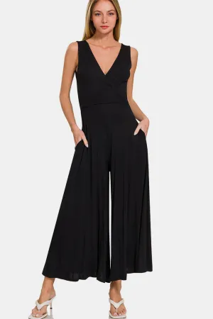 Surplice Neckline Sleeveless Jumpsuit