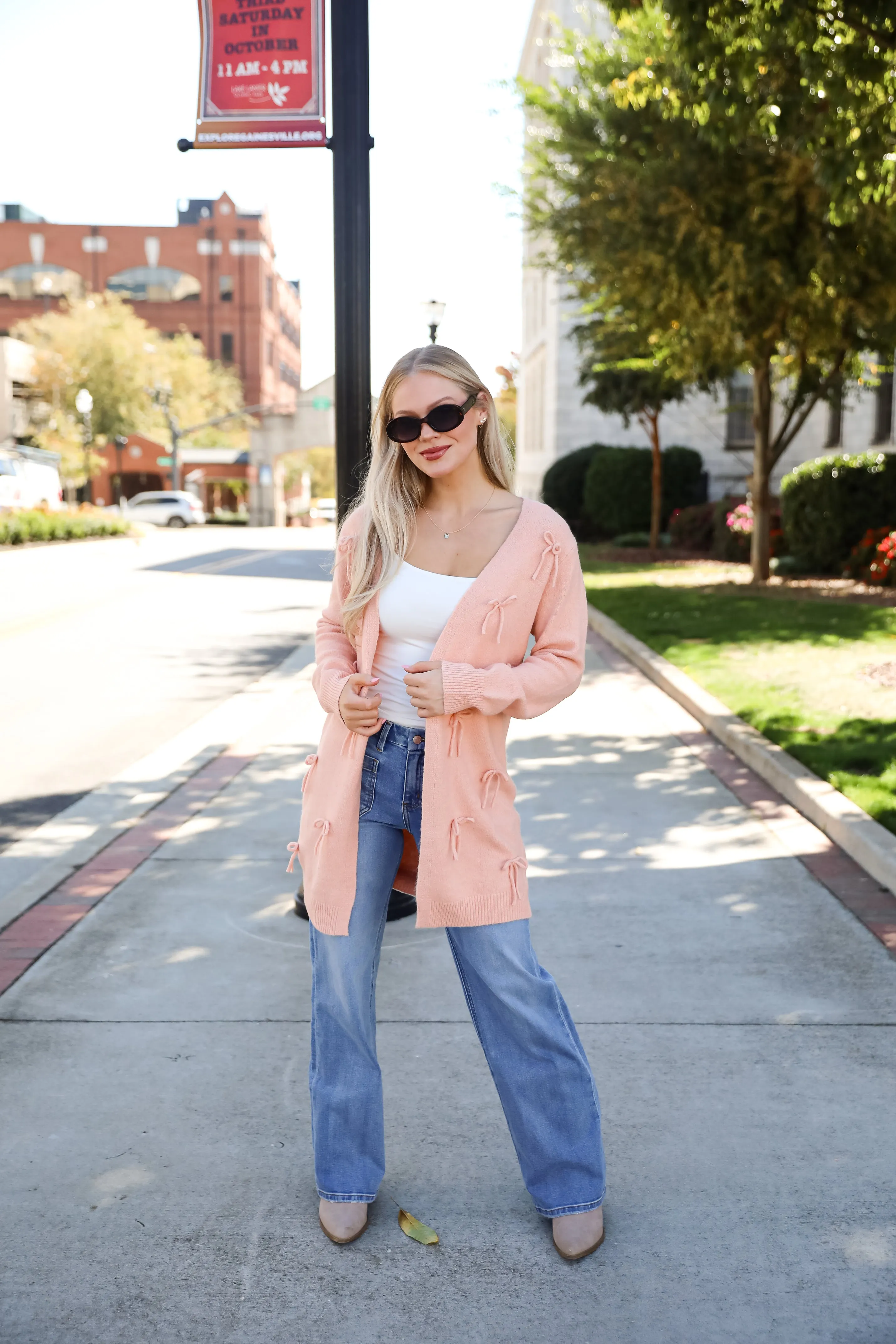 Trendy Potential Blush Bow Sweater Cardigan