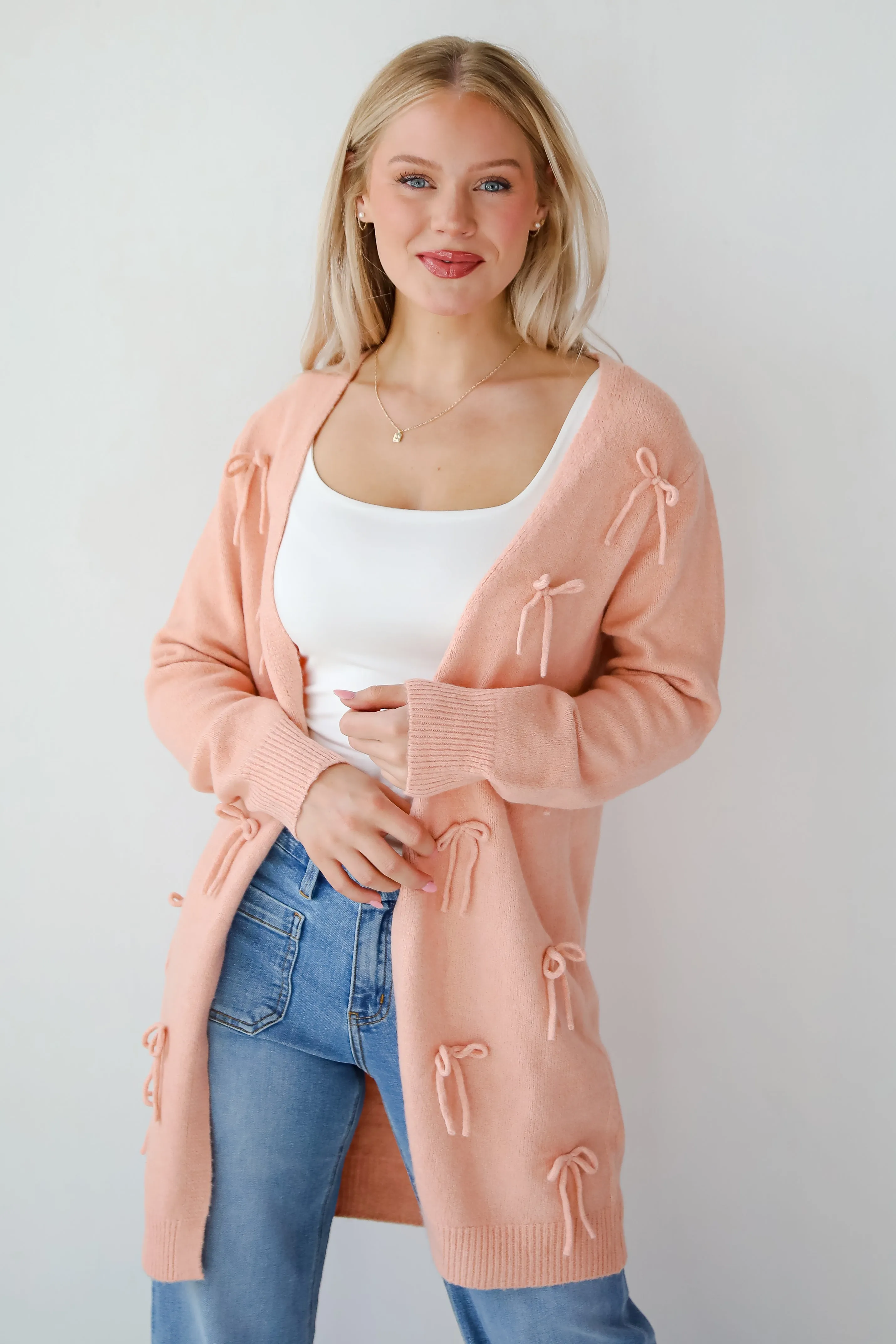 Trendy Potential Blush Bow Sweater Cardigan