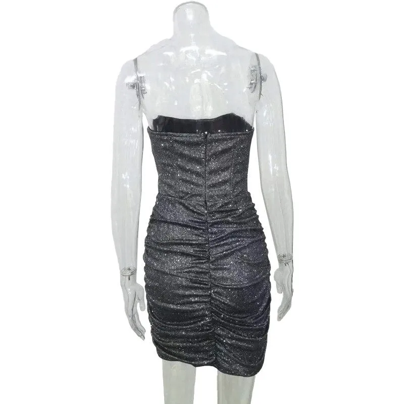 Trendy Strapless Glitter Party Dress