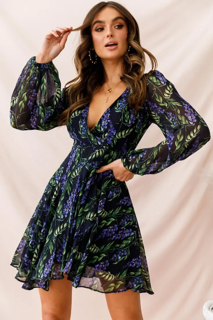 Wisteria Lane Long Sleeve Tea Dress Navy