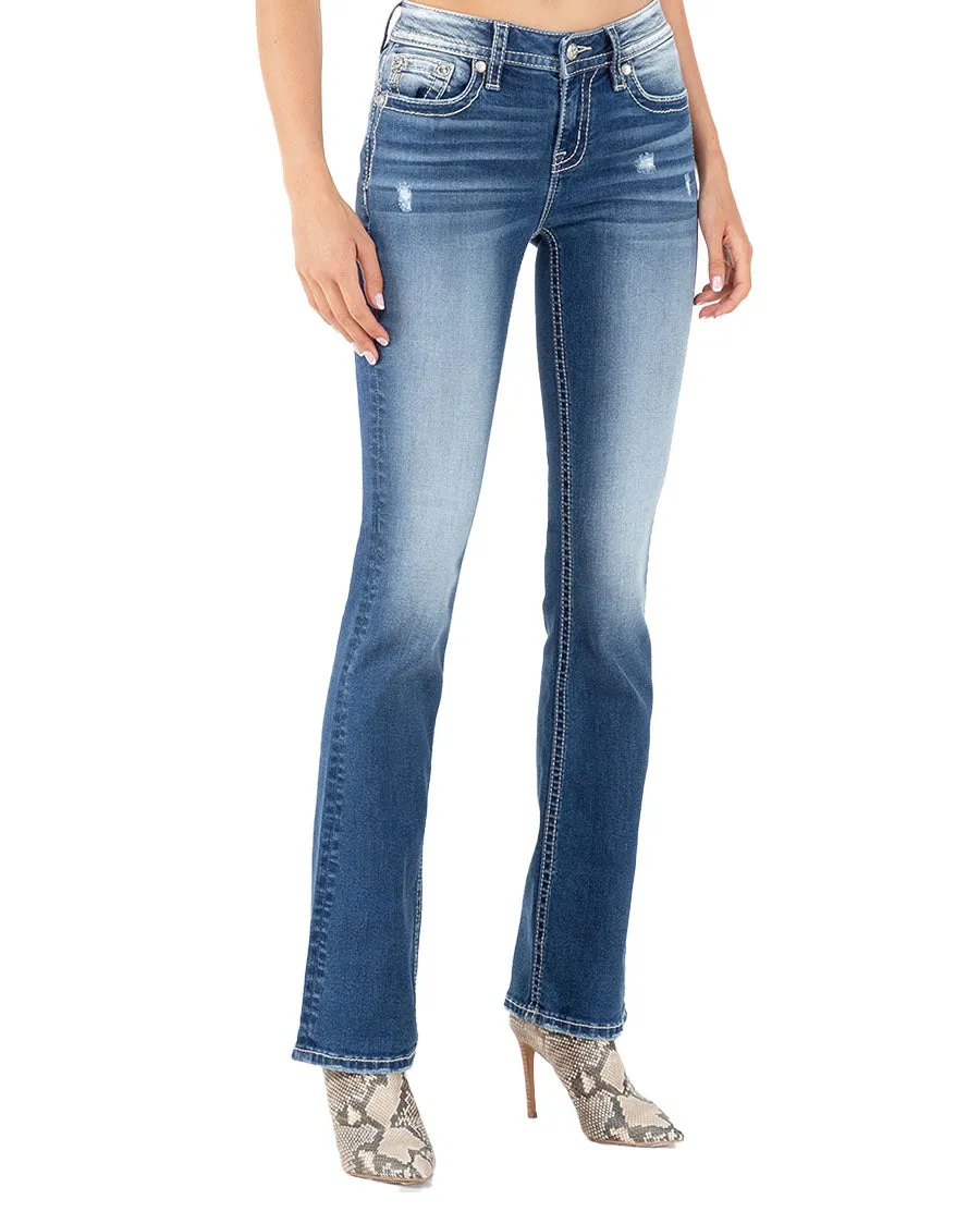 Women's Feathered Dreamcatcher Mid-Rise Bootcut Jeans